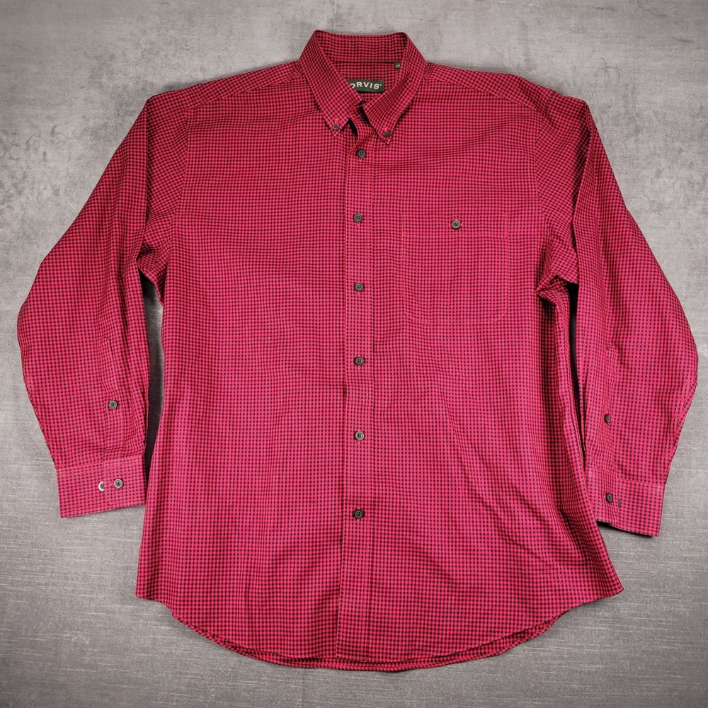 Orvis‎ Wrinkle Free Button Down Shirt Gingham Check Red Black XL